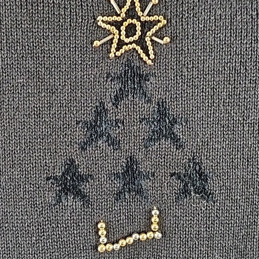 Vintage Berek Black Button Front Beaded Christmas Tree Cardigan Sweater - Picture 11 of 16